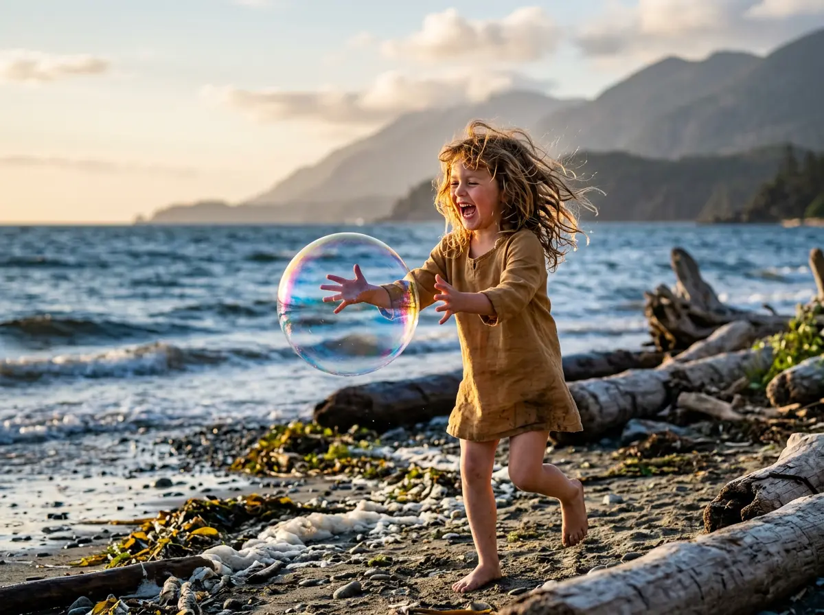 Authentic child laughter on Vancouver Island beach - As I Am Photography