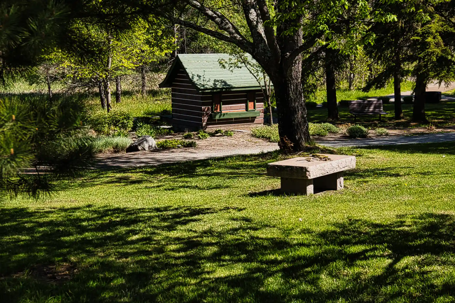 Stone bench rest areas for evening contemplation