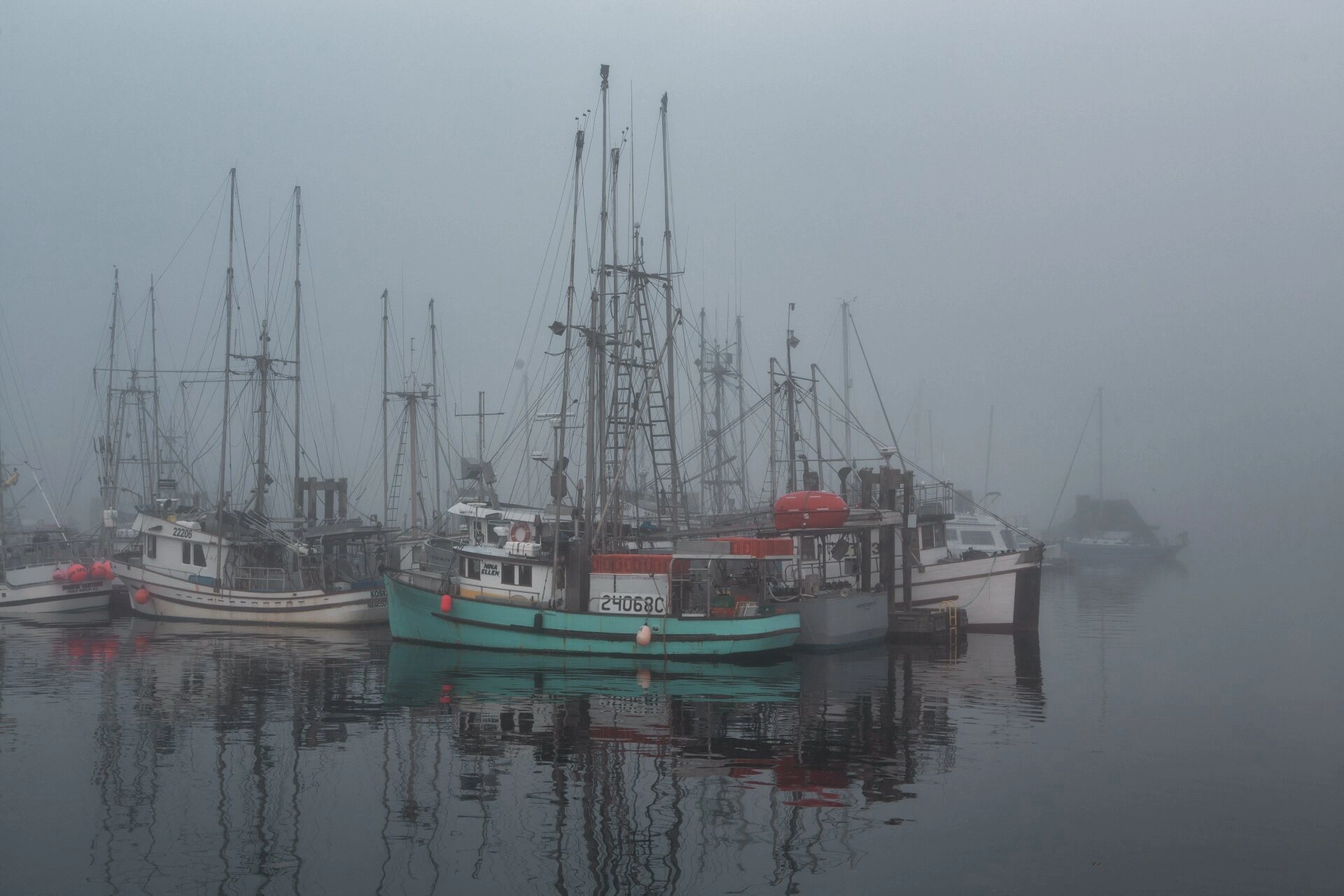 Vancouver Island Misty Fishing Fleet aerial view