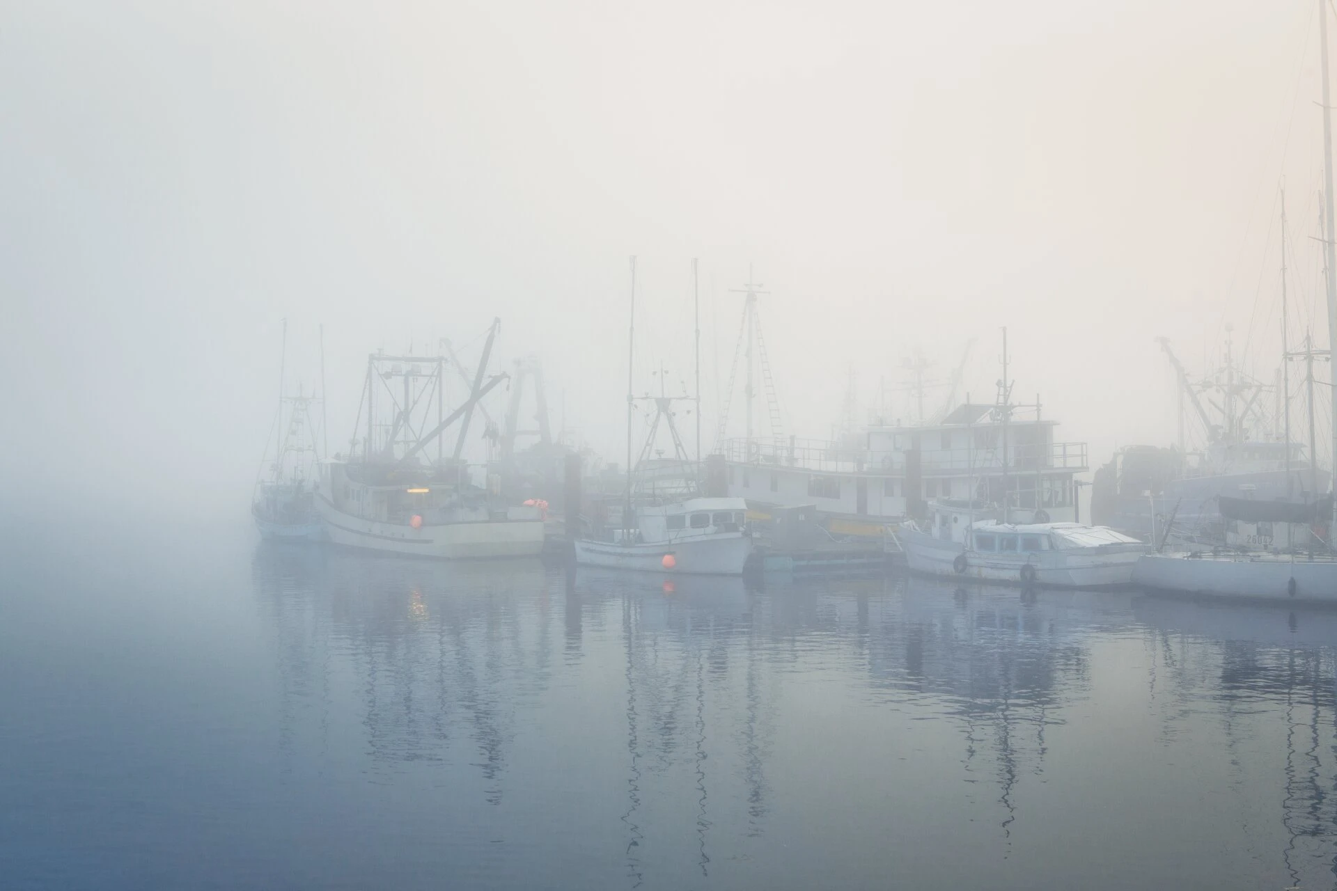 Misty Fishing Boats Coastline